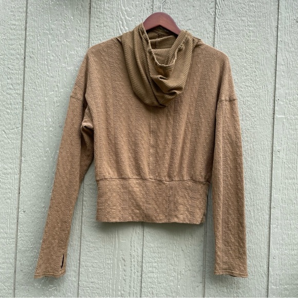 Free People Movement M Brown  Ribbed Cropped Hoodie Thumbholes Athleisure Fairy - Picture 3 of 12